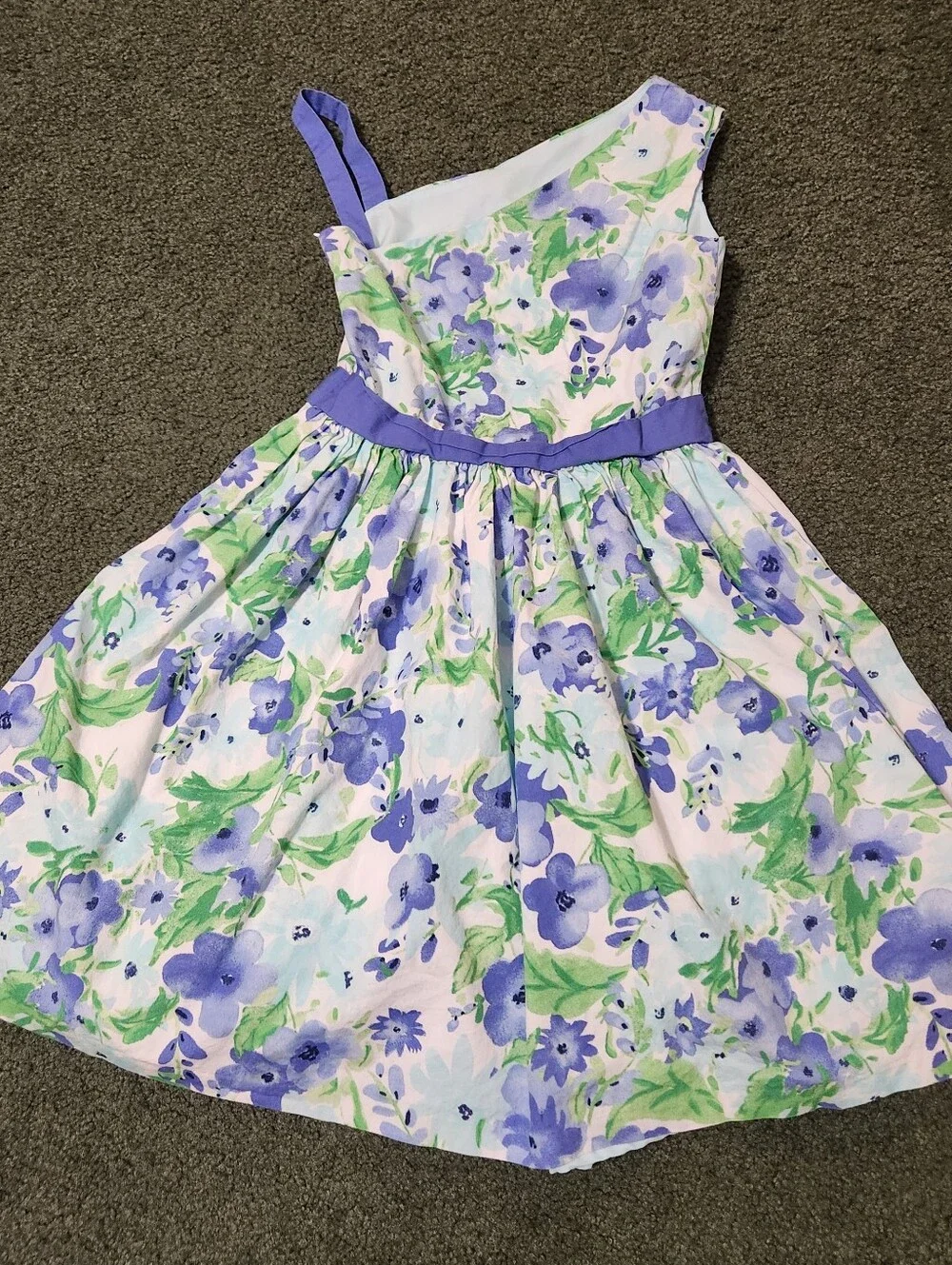 Gymboree Girls Fit & Flare One-Shoulder Floral Dress Size 8 White/Blue Easter